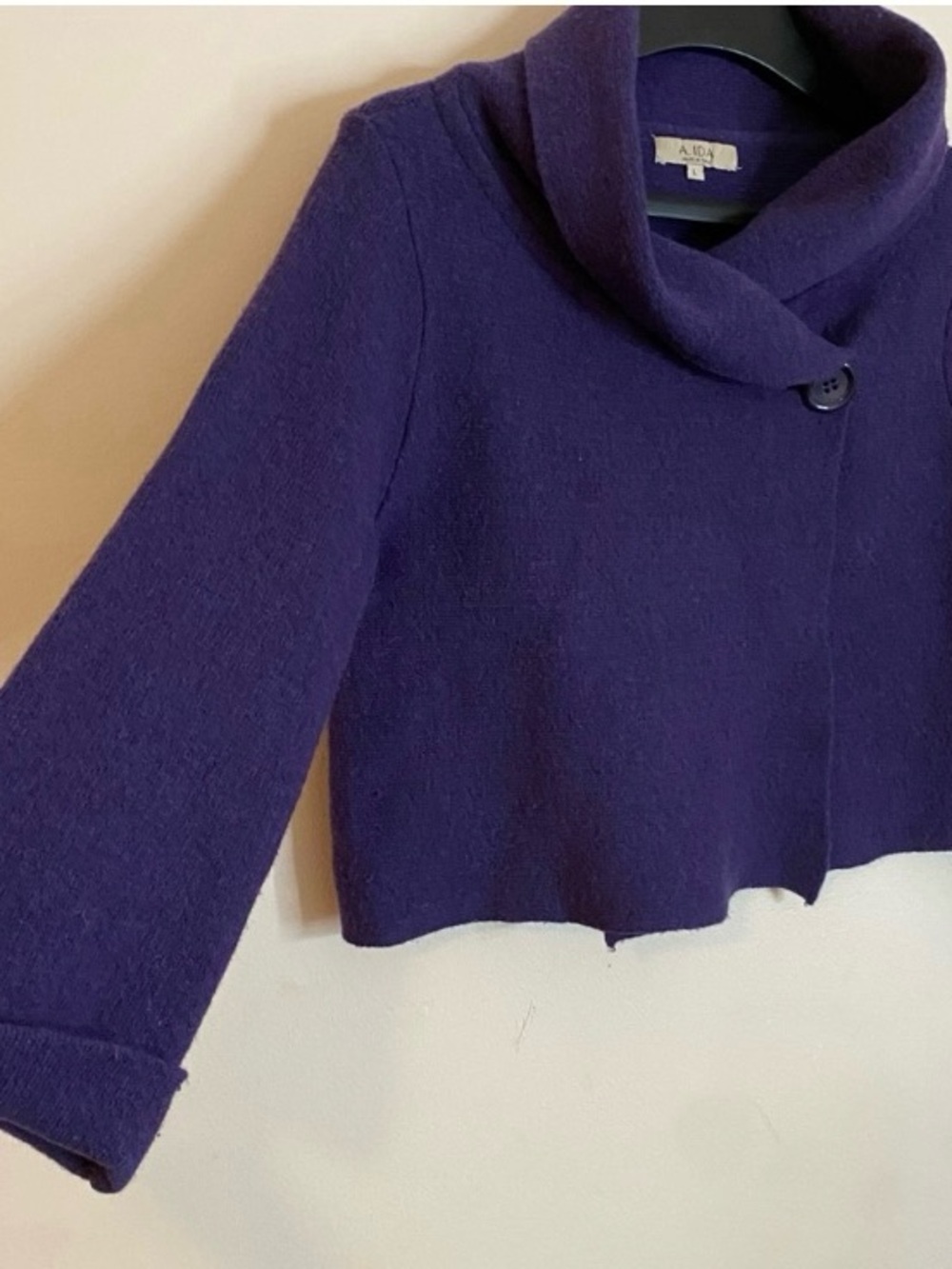 A.ida Made in Italy Purple Wool Blend Buttoned Crop Shawl Collar - Picture 2 of 9